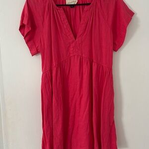 Universal Thread Red Midi Dress with Short Sleeves and Relaxed Pleated Style